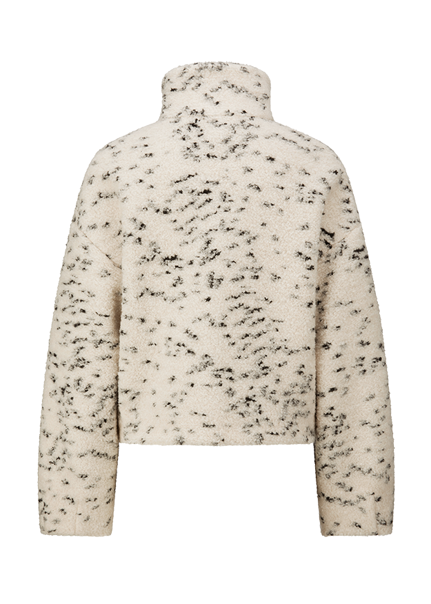 Teddyfleece, Schulterfreier Hoodie, Kapuzenpullover, Schwarzweiß Muster, Kragenlos