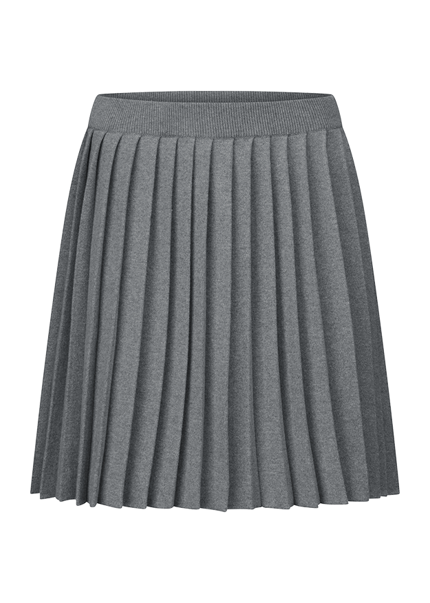 Plissierter Rock, Grau, Knielang, Elastischer Bund, Tontierte Falten