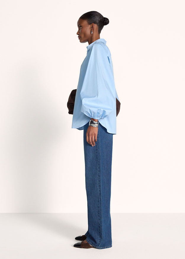 Hemd, Lange Ärmel, Blau, Oversize, Stoff Hemdbluse