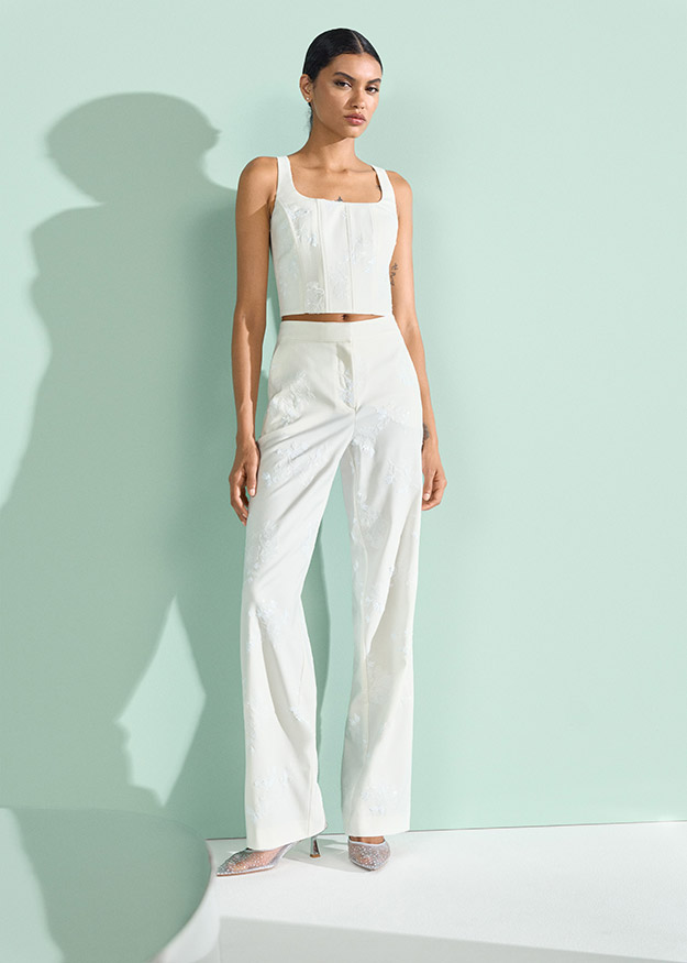 crop top, weite Hosen, weiß, Set, Stickerei