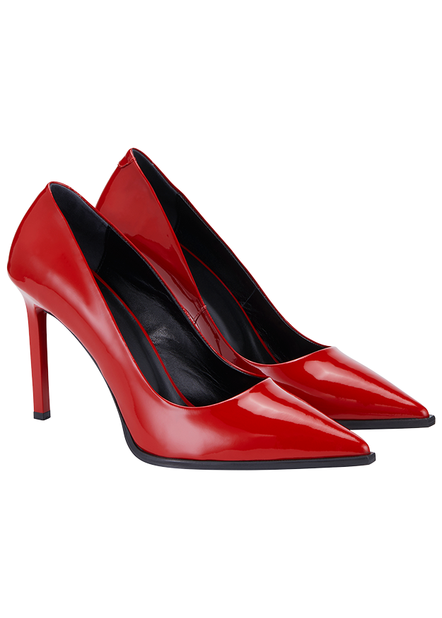Pumps, Rotes Lackleder, Spitze Zehen, Hoher Absatz, Schwarzes Innenfutter