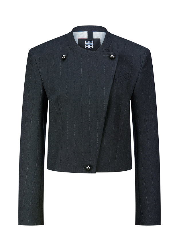 Blazer, Damen, Nadelstreifen, Knopfdetails, Kragenlose Jacke