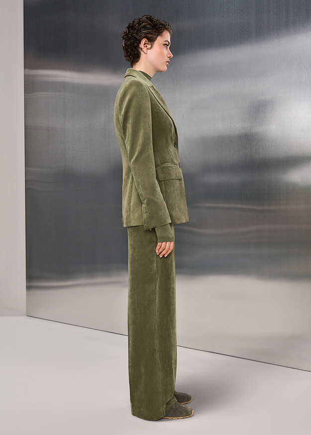 olivgrüner Anzug, Herren-/Damenanzug, Woll- oder Flanelllook, Jackett, hose