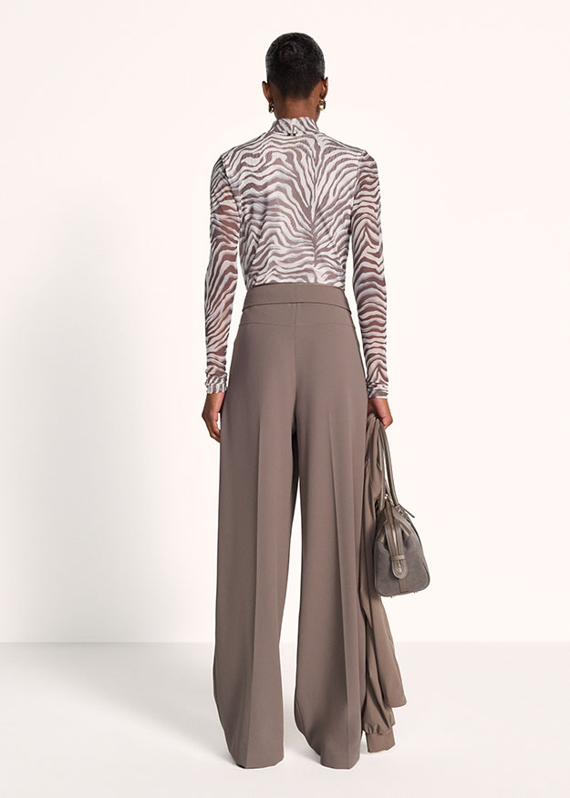 Zebra Muster, High-Waist Hose, Breite Beinweite, Langarm-Top, Kompakt-Muster