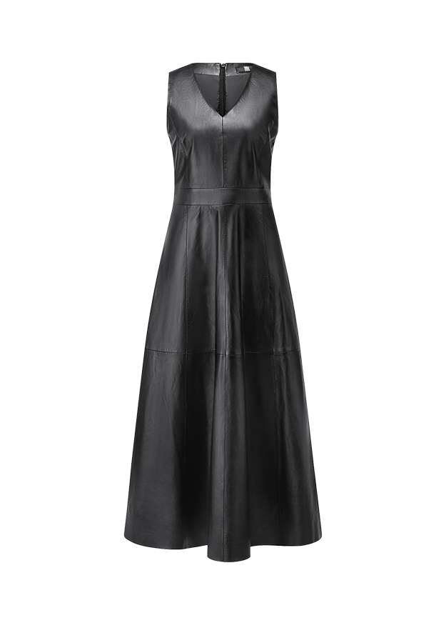 Weste?, Sakko?, Lederlook, Langes Kleid, V-Ausschnitt