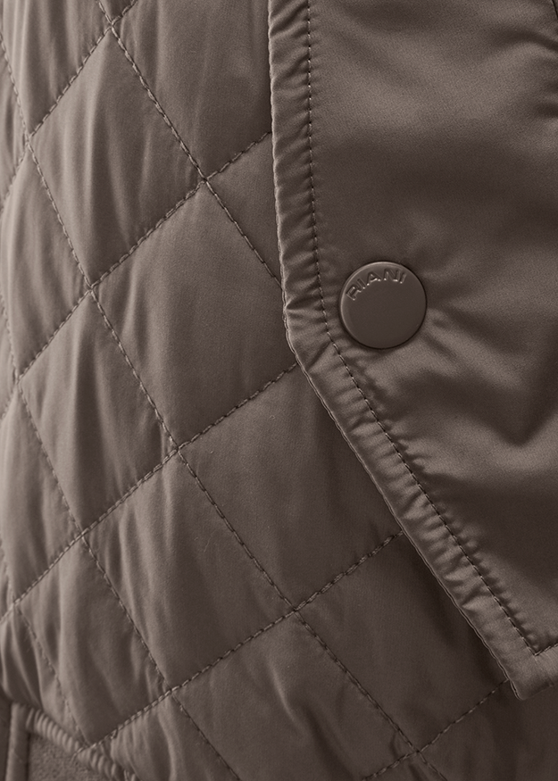 quilted, jacke, druckknopf, braun, quadrat- quilt