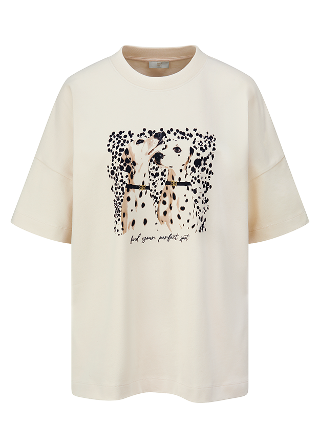 Tee, Graphic Tee, Dalmatian print, Short sleeve, Beige