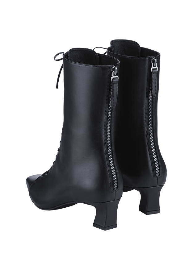Schuhe, Stiefeletten, Reißverschluss, Leder, Schwarz