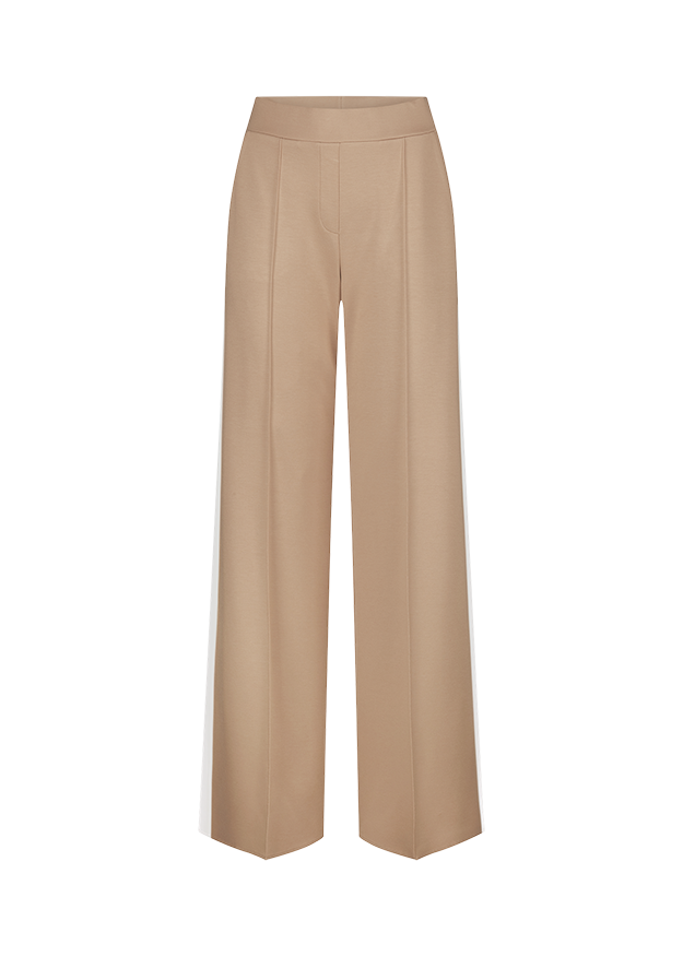 Hose, Beige, High-waist, Weite Beine, Stoffhose