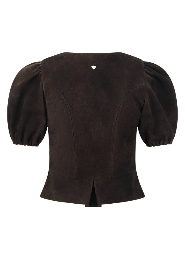 dunkelbraun, Jersey, Bluse, Puffärmel, Knoten/Unterseite