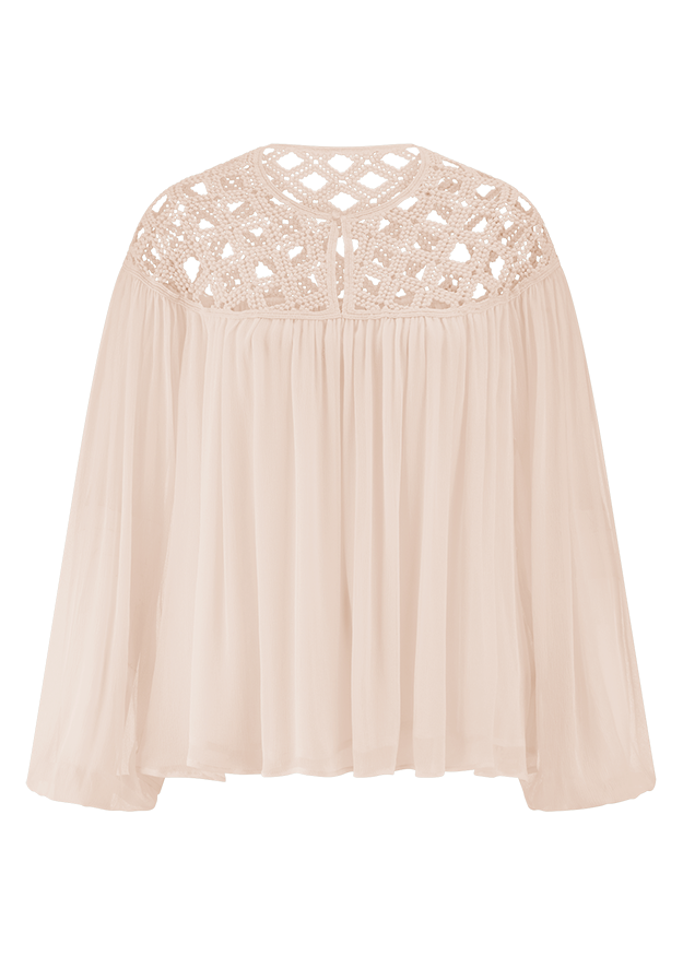 Bluse, Spitze, Mesh-Top, Ecru, Longsleeve