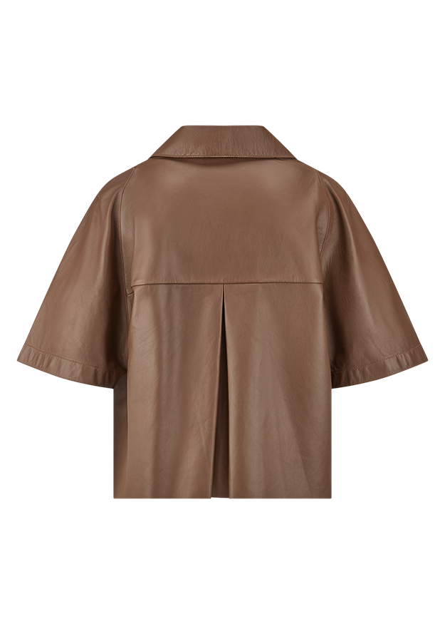 Leder, Jacke, Kurzarm, Revers, Braune Farbe