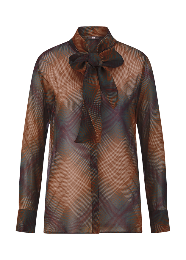 Bluse, Viskose, Plissee, Karomuster, Binding