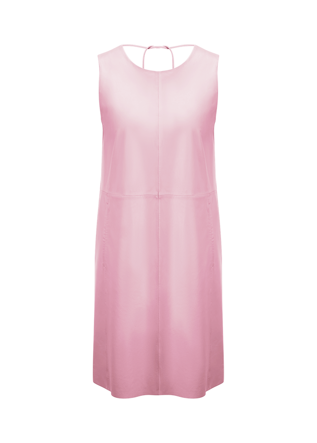 Satin, Pink, Ärmellos, Kleid, Stehkragen
