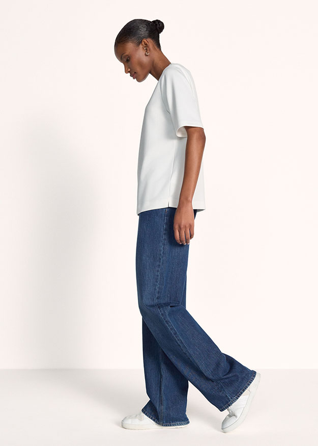 T-Shirt, Kurzarm, Weiß, Lockere Passform, Jeans