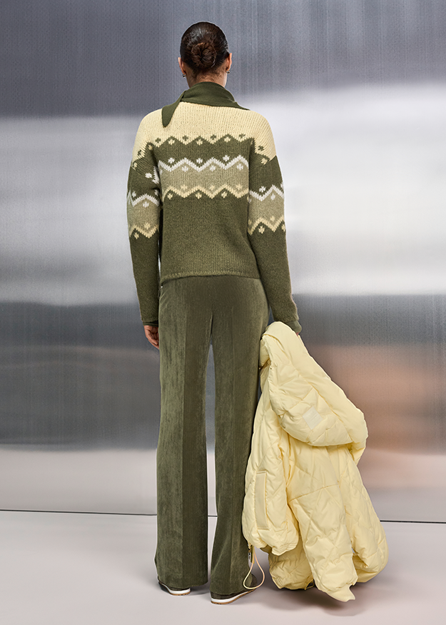 Wollpullover, Fair Isle, Strickpullover, Olivgrün, Cordhosen