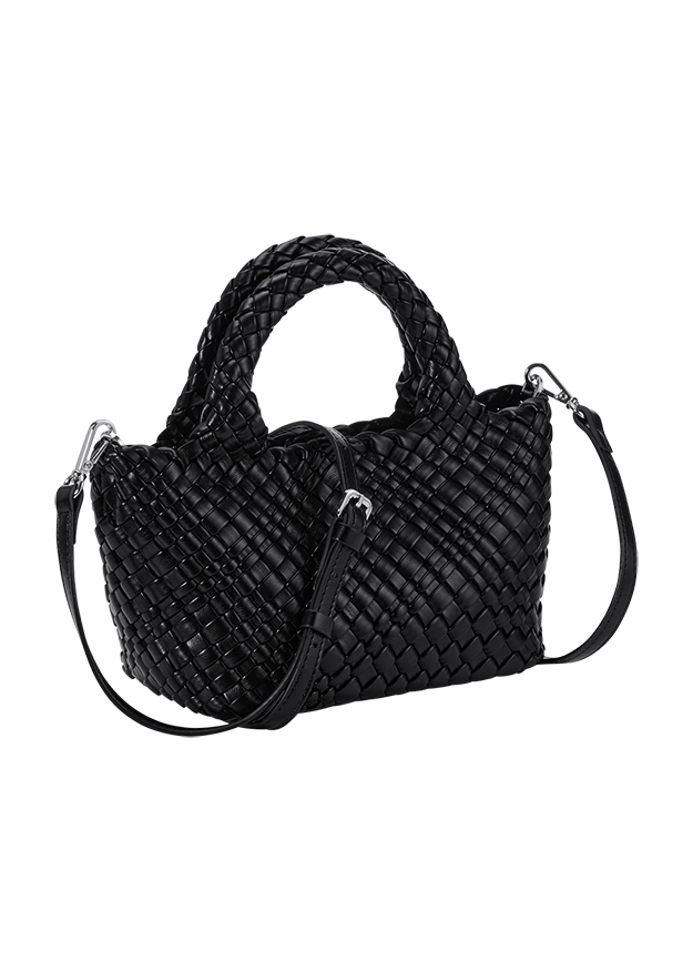 tasche, handtasche, weichesleder, gewebt, schwarz