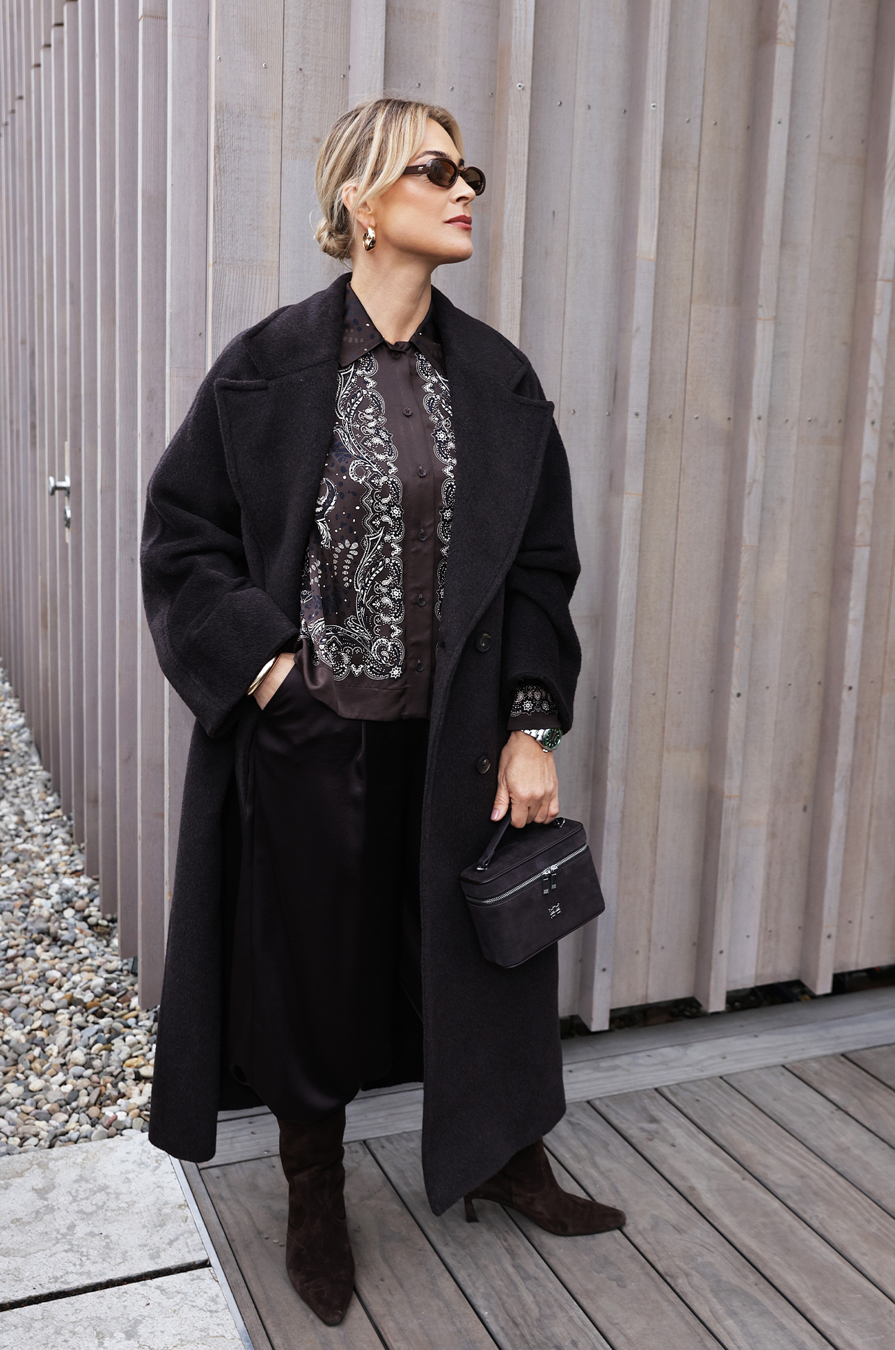 Mantel, Duffle-Coat, Schwarz, Oversize, Hose/Rock-Kombination