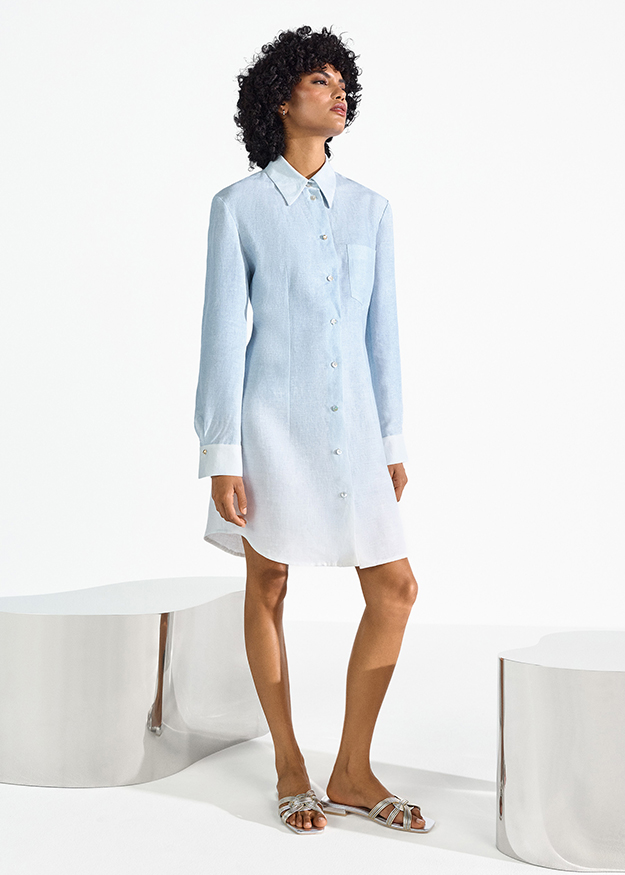 Kleid, Button-Down, Hemdblusenkleid?, Pastellblau, Sandalen mit Perlen