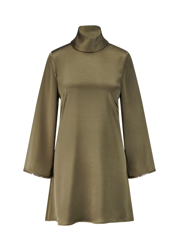 turtleneck, longsleeve, olive, dress, silk