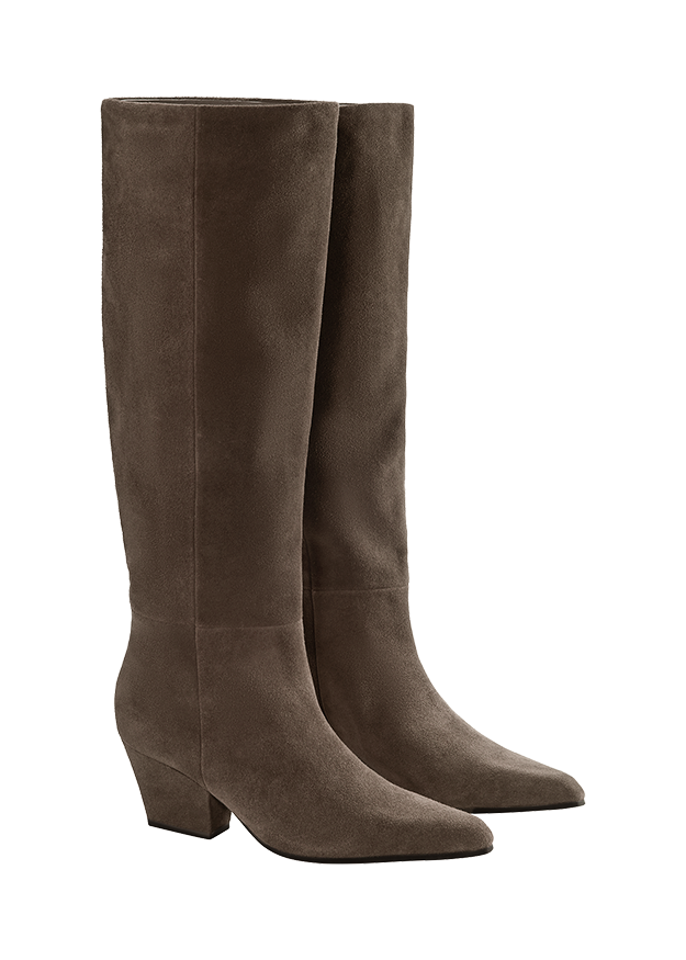 Kuhstiefel, High Heel, Stiefel, Samtig,  Braun