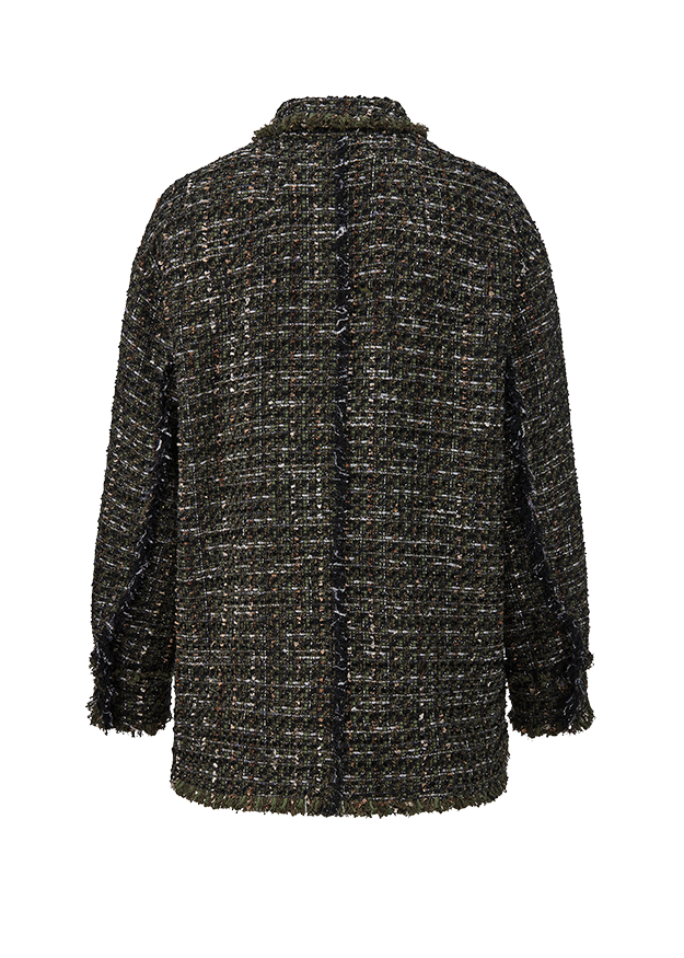 Tweedjacke, Krattenstruktur, Knopflose Saum, Schwarz, Mantel