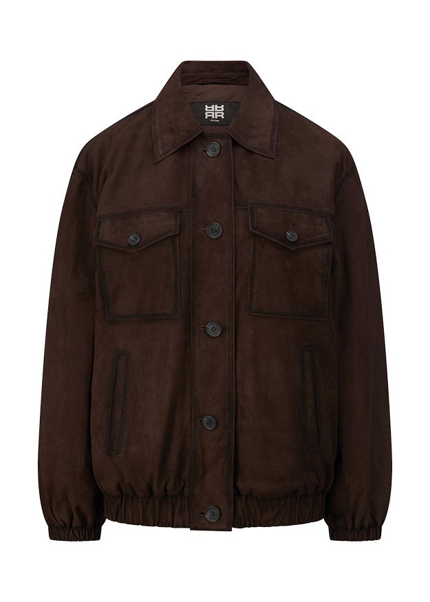 brauner jacke, corduroy-ähnlich, knopfenfront, taschenklappen, elastischer saum