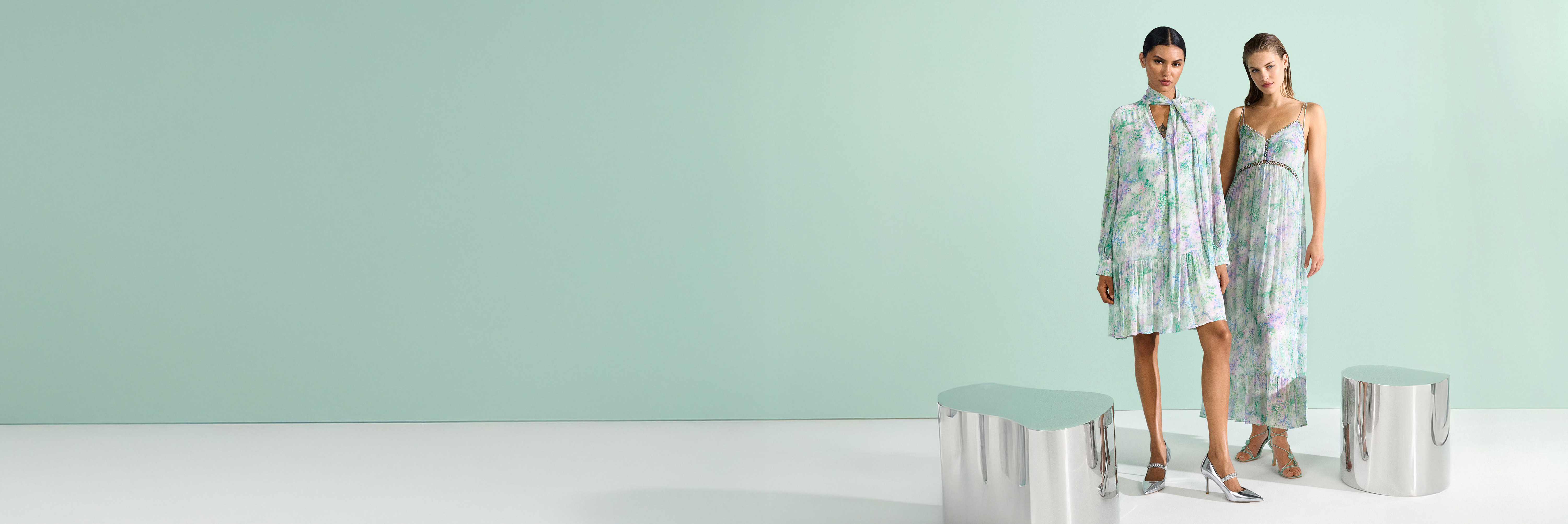 Dress, Print, Floral, Pastel, Midi