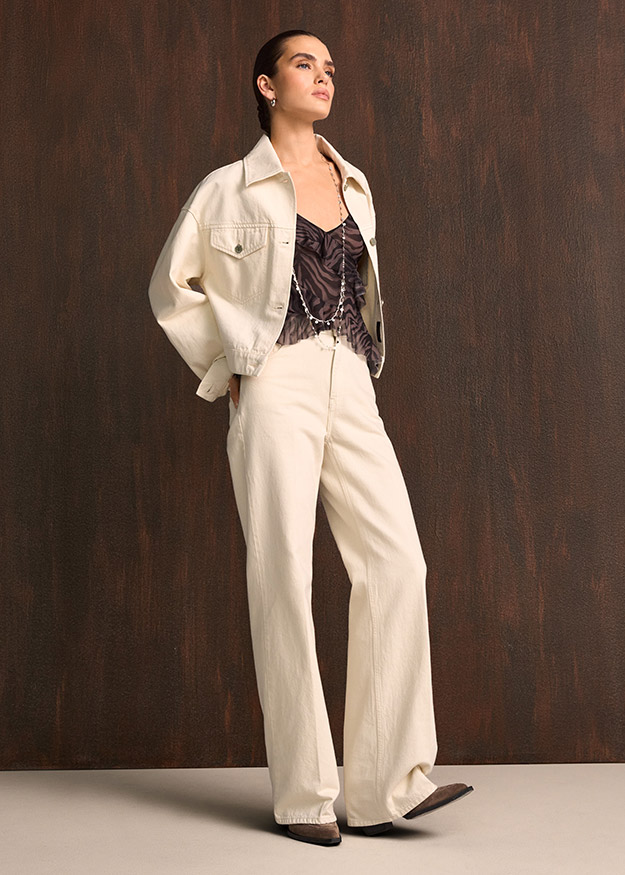 Jeansjacke, Beige, Oversized, Hose, Top