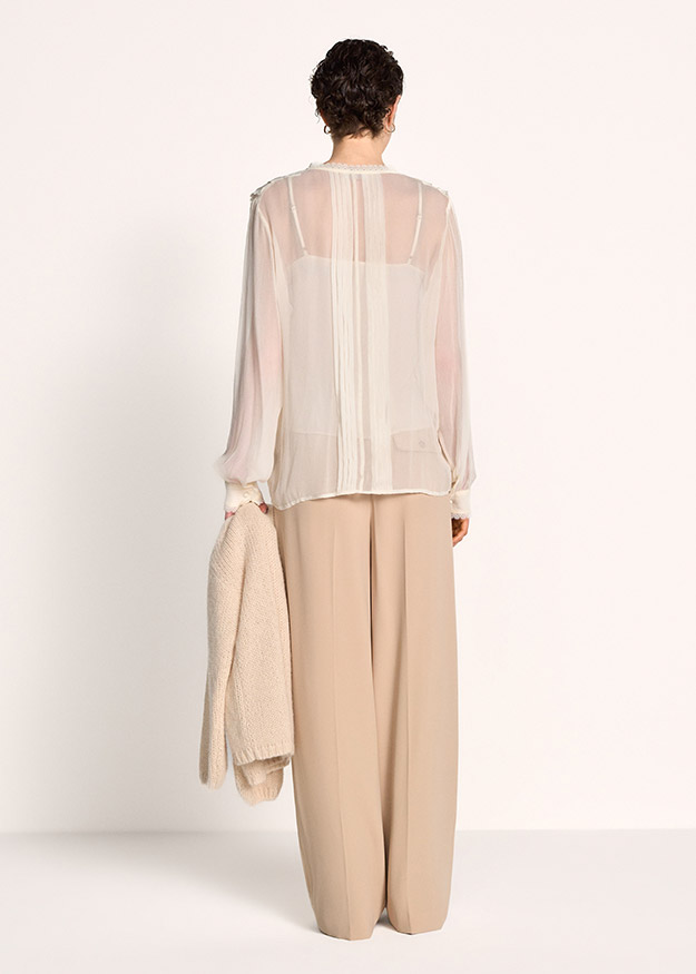 Bluse, transparente Bluse, Stehkragen, Ballonärmel, Hose