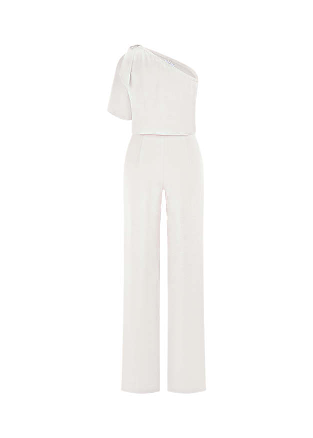 Jumpsuit, Eine Schulter, Weiß, Weitbein, Ärmel-Detail