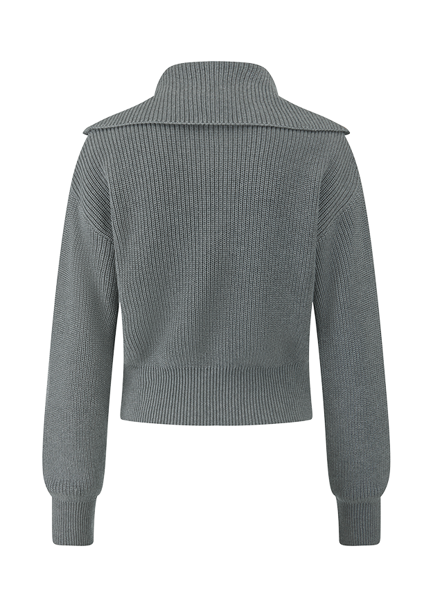 Knittrage, Pullover, Kragenpullover, Grau, Strickware