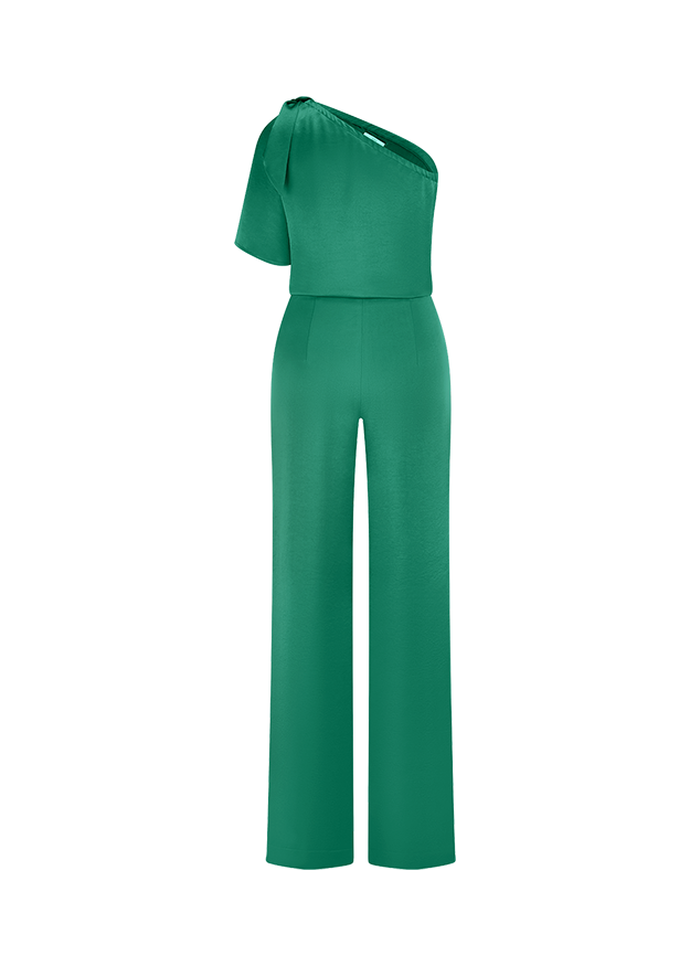 Grüner Overall, Einteiliger Anzug, One-Shoulder-Top, Breite Beinweite, Jumpsuit-Style