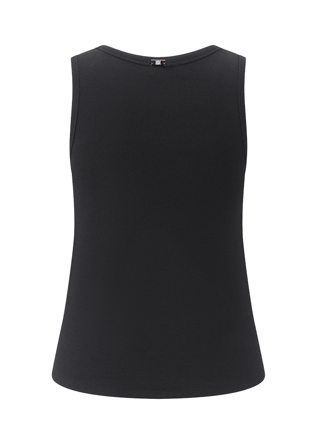 Tanktop, Ärmellos, Schwarz, Rundhalsausschnitt, Gerippter Stoff