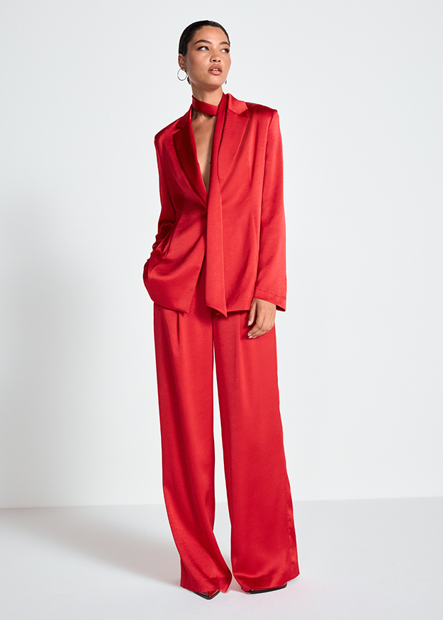 Anzug, rotes Set, Satin, weite Beine, Hosenanzug