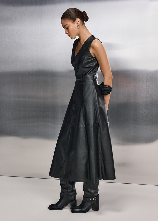 Kleid, Lederkleid, Schwarzes Kleid, Ärmelloses Dress, Knielang