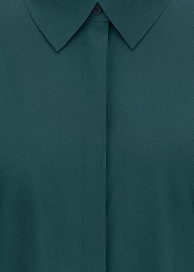 hemdbluse, Kragen, knopf, unifarben, teal