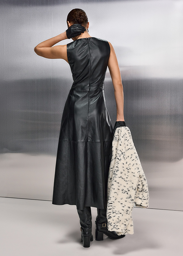 lederkleid, midikleid, sleeveless, schwarz, outfit-zubehör