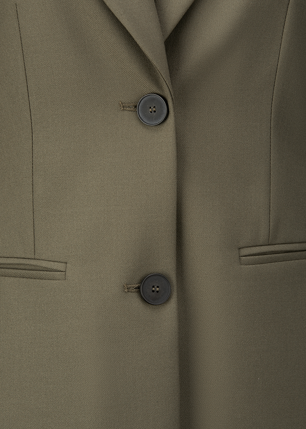 blazer, einreihig, knöpfe, taschen, olivgrün