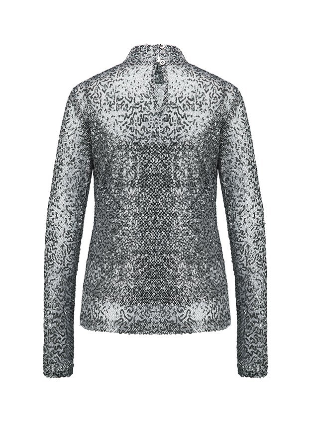 Sequin Top, Lurex Langarm, Paillettenshirt, Mesh Muster, Glitzeroberteil