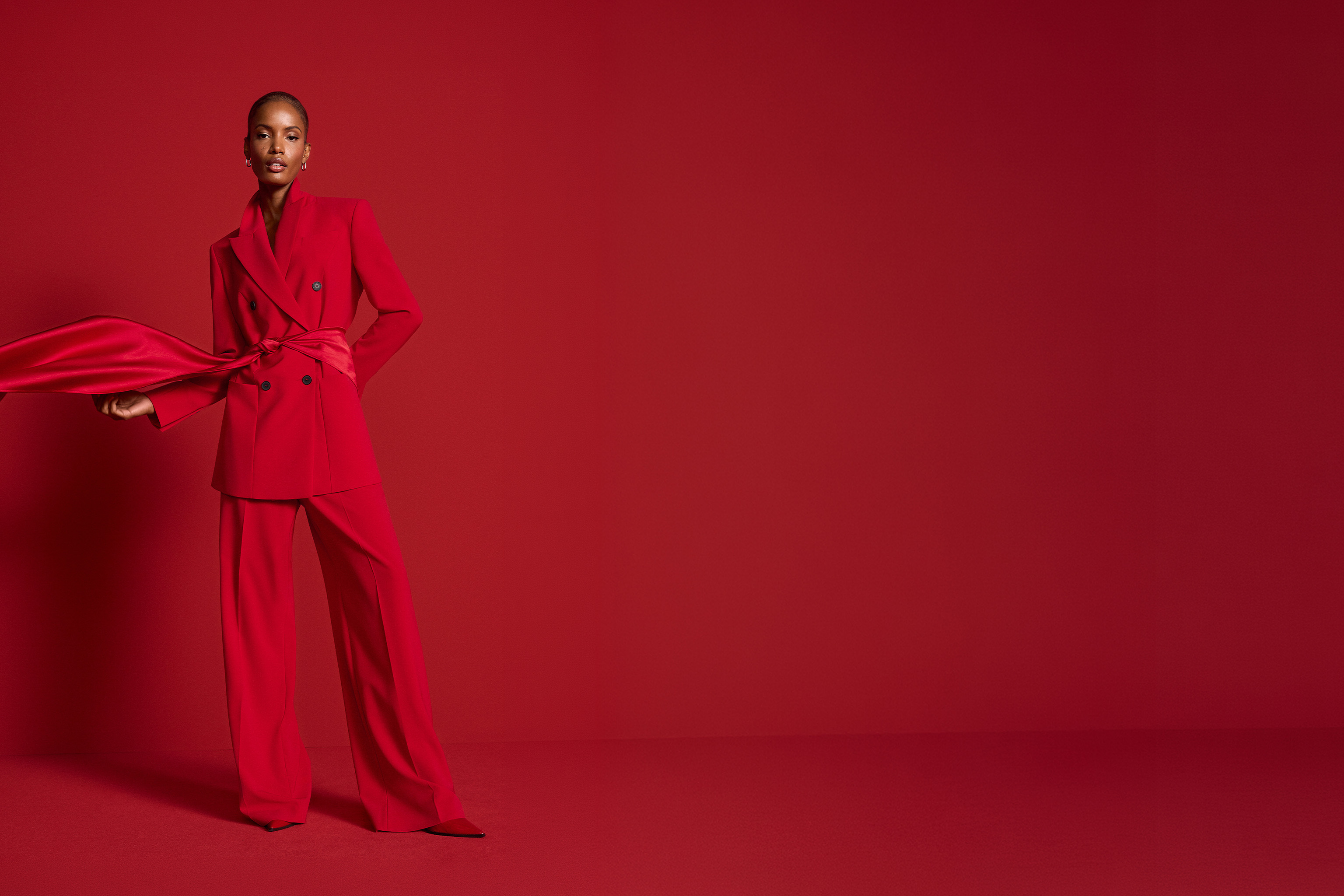 Damenanzug, Hosenanzug, Rot, Zweireihiger Blazer, Weite Hose