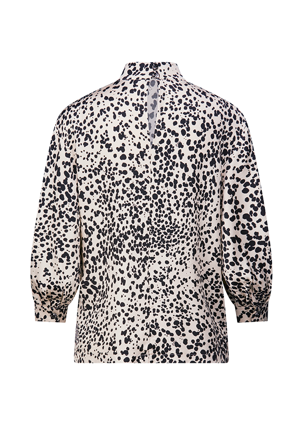 Dalmatian pattern, Leopard print, Bluse, lange Ärmel, Neutrales Beige-Schwarz