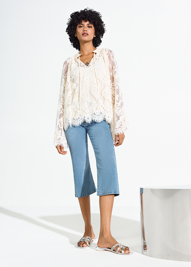 Bluse, Hosen, Langarm, Sandale, Person