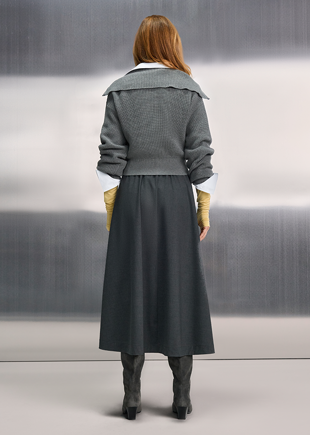 Mantel, Kleid, Weste, Knielang, Stiefel