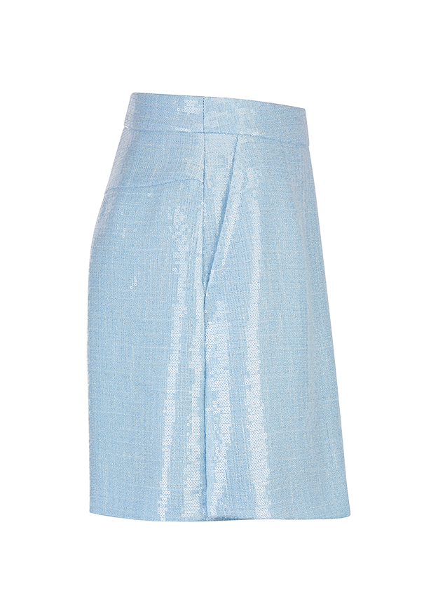 Sequin Rock, Paillettenrock, Lichtblau, Midi Rock, Glänzend