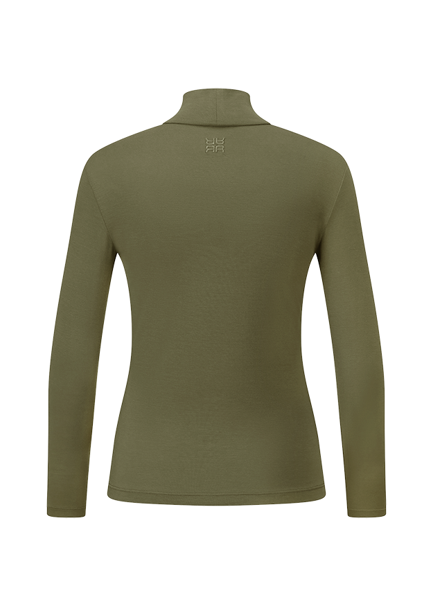 Langarmshirt, Olive, Kragenlos, Rundhalsausschnitt, Einfarbig