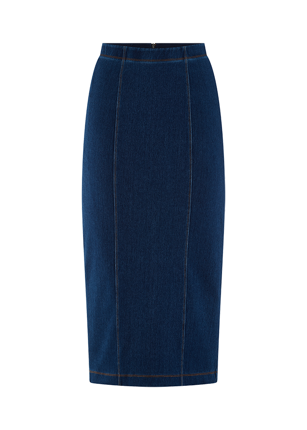  Denimskirt,  Jeansstoff,  Mittelelänge,  Gerade Passform,  Indigo blau