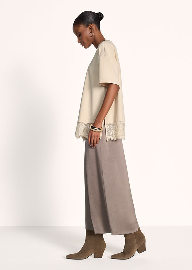 Tunika, Spitze, Beige, Kurze Ärmel, Hose