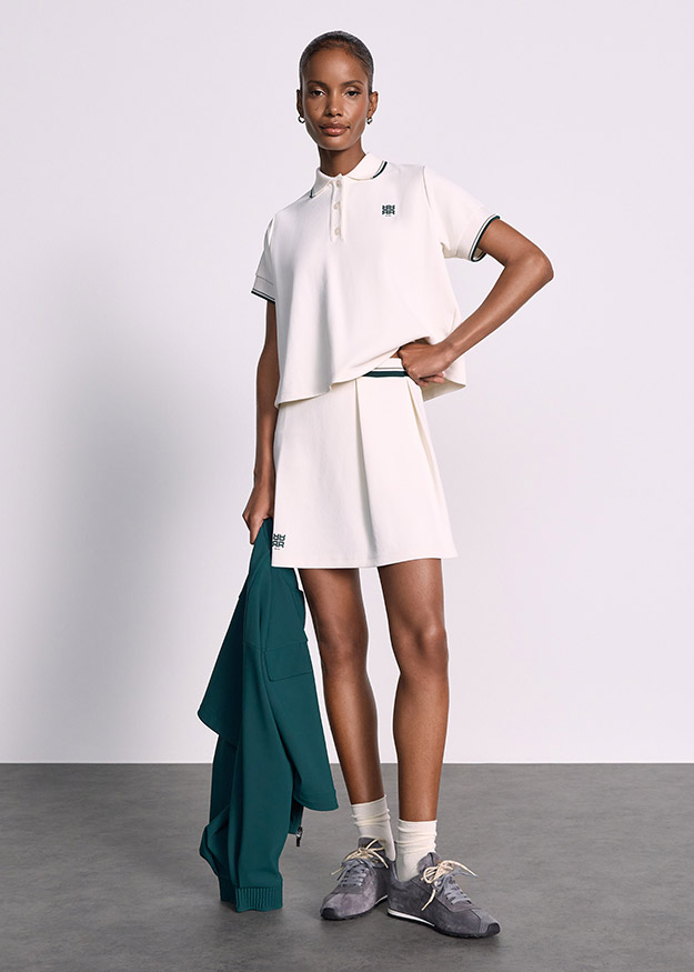 Polo-Shirt, Oversized, Kostüm-Set, Minirock, Weiß