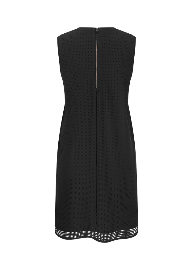 Kleid, Schwarz, Ärmellos, Schlitz/Schlitz am Rücken, Perforiertes Muster